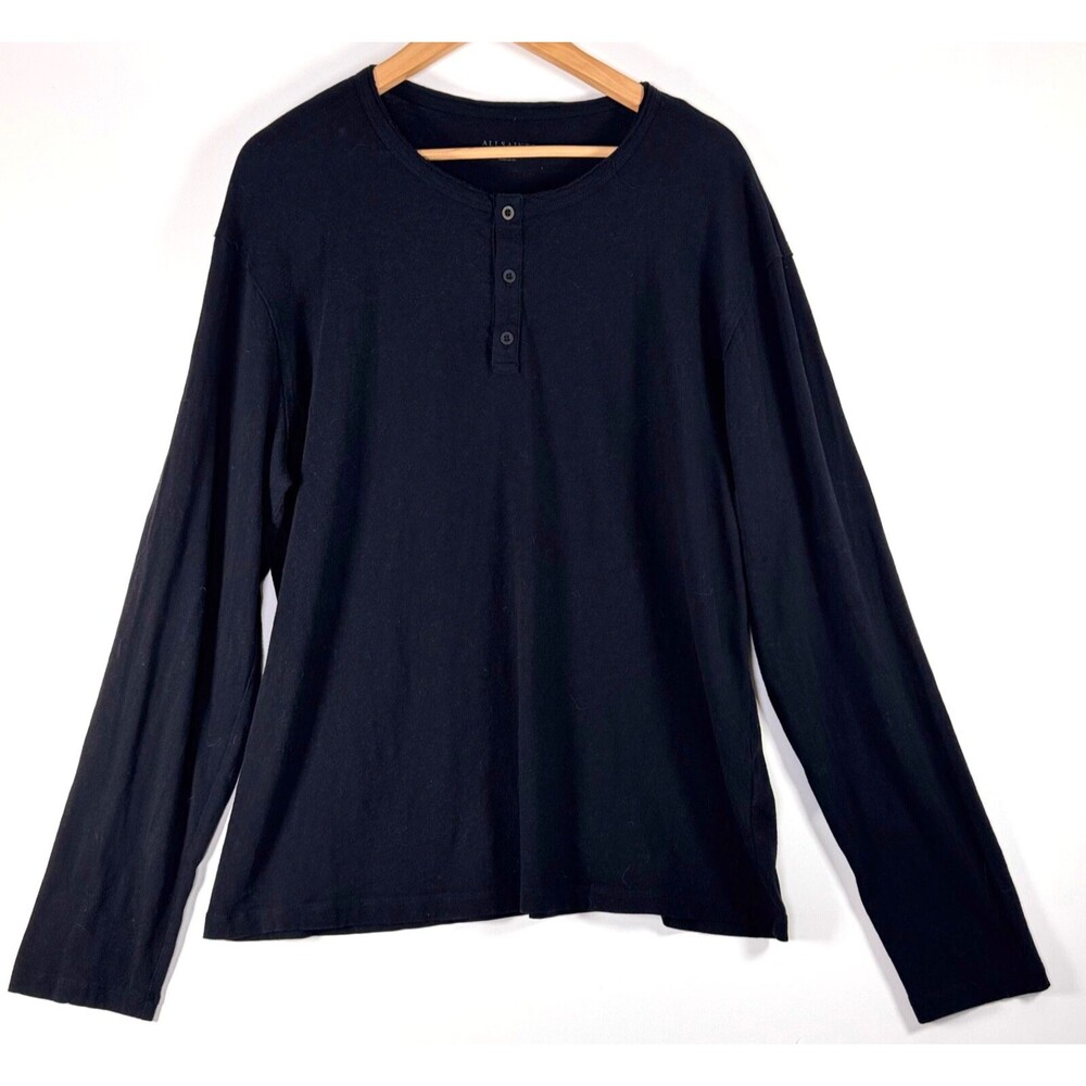 AllSaints Henley Shirt Mens XXL Black Cotton Long Sleeve‎ Made in Portugal